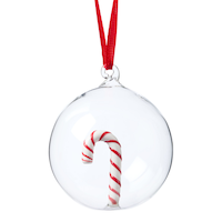 CANVAS Santa's Workshop Collection Clear Glass Ball with Candy Cane Ornament, 3-in