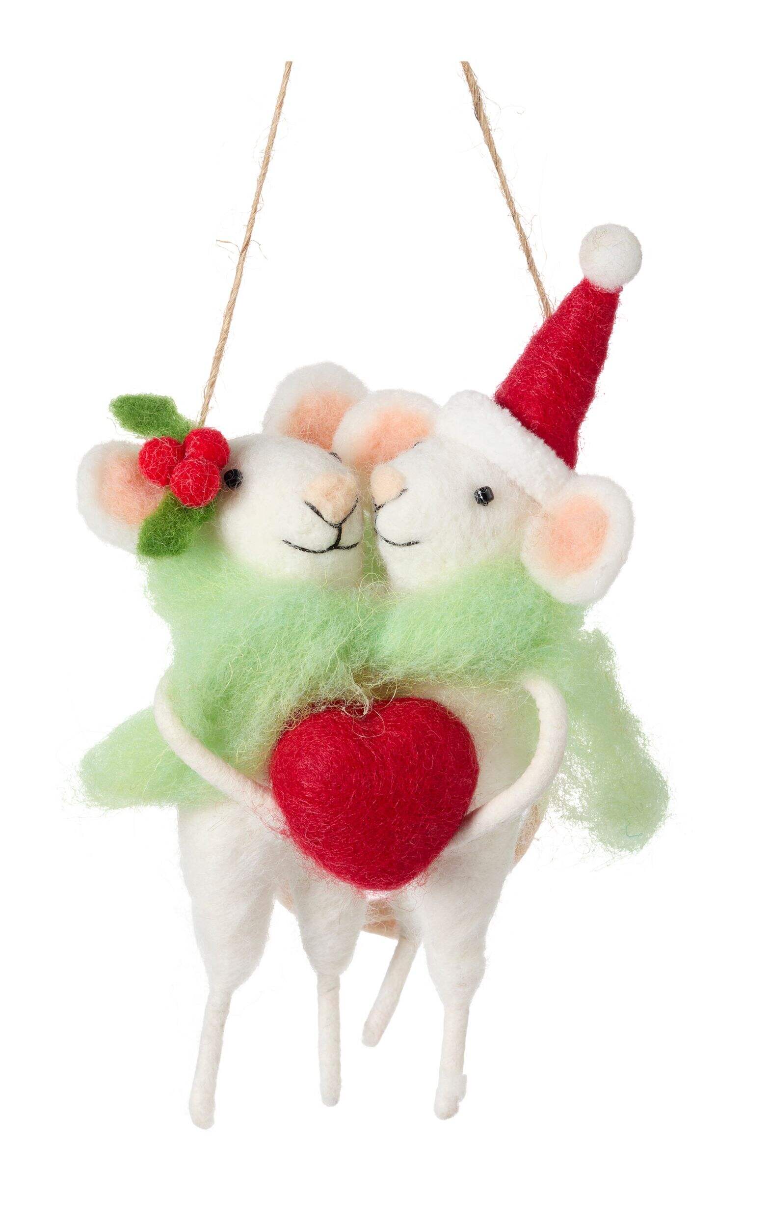 Souris Holly et Jolly en feutre tenant un coeur CANVAS père Noël Front_Flat
