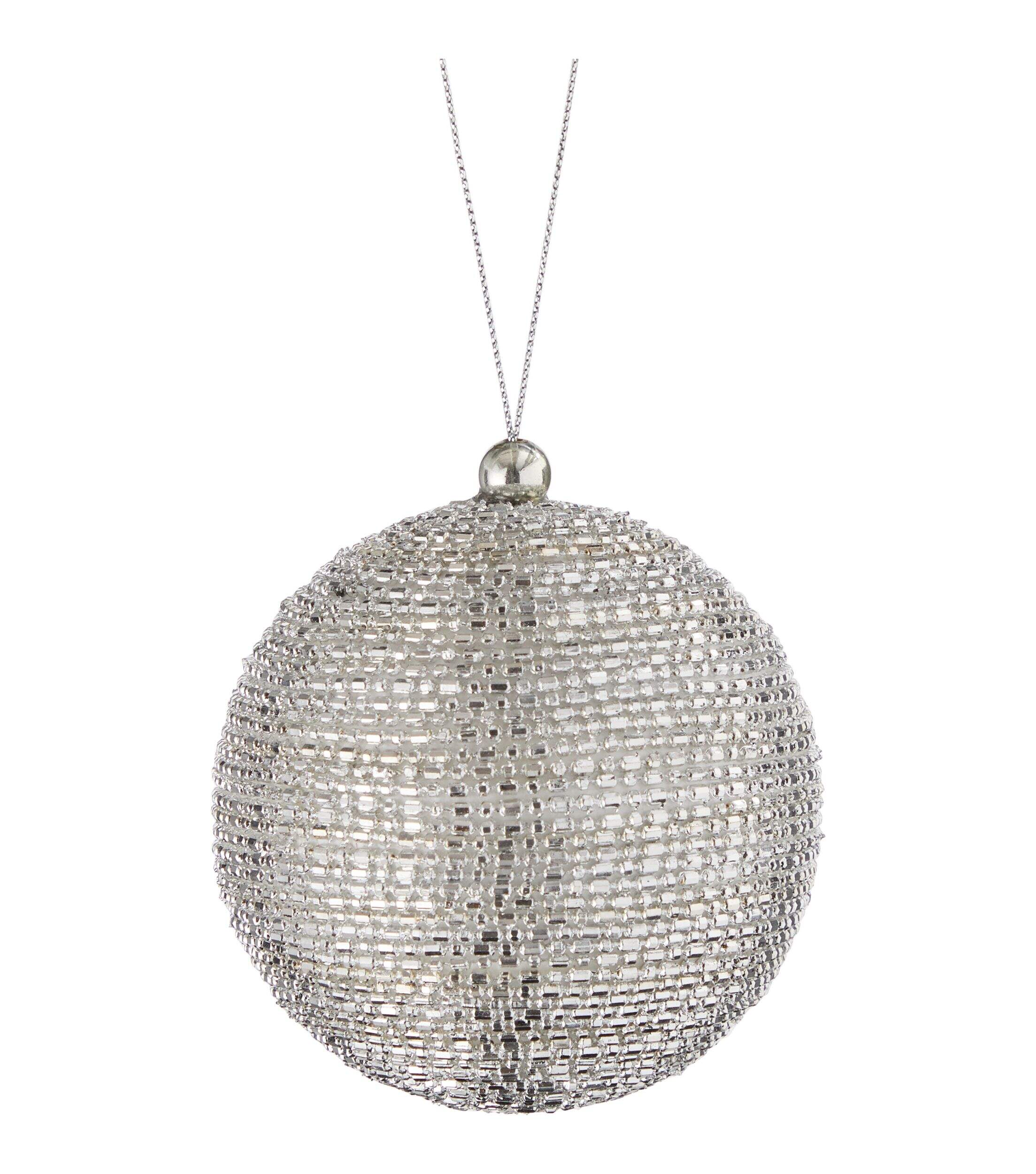 CANVAS Silver Frost Collection Beaded Ball Ornament, 80-mm Front_Flat