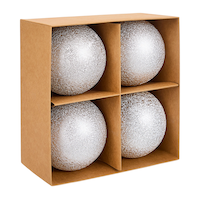 CANVAS Silver Frost Collection Metal Foil Texture Shatterproof Ball, 80-mm, 4-pc