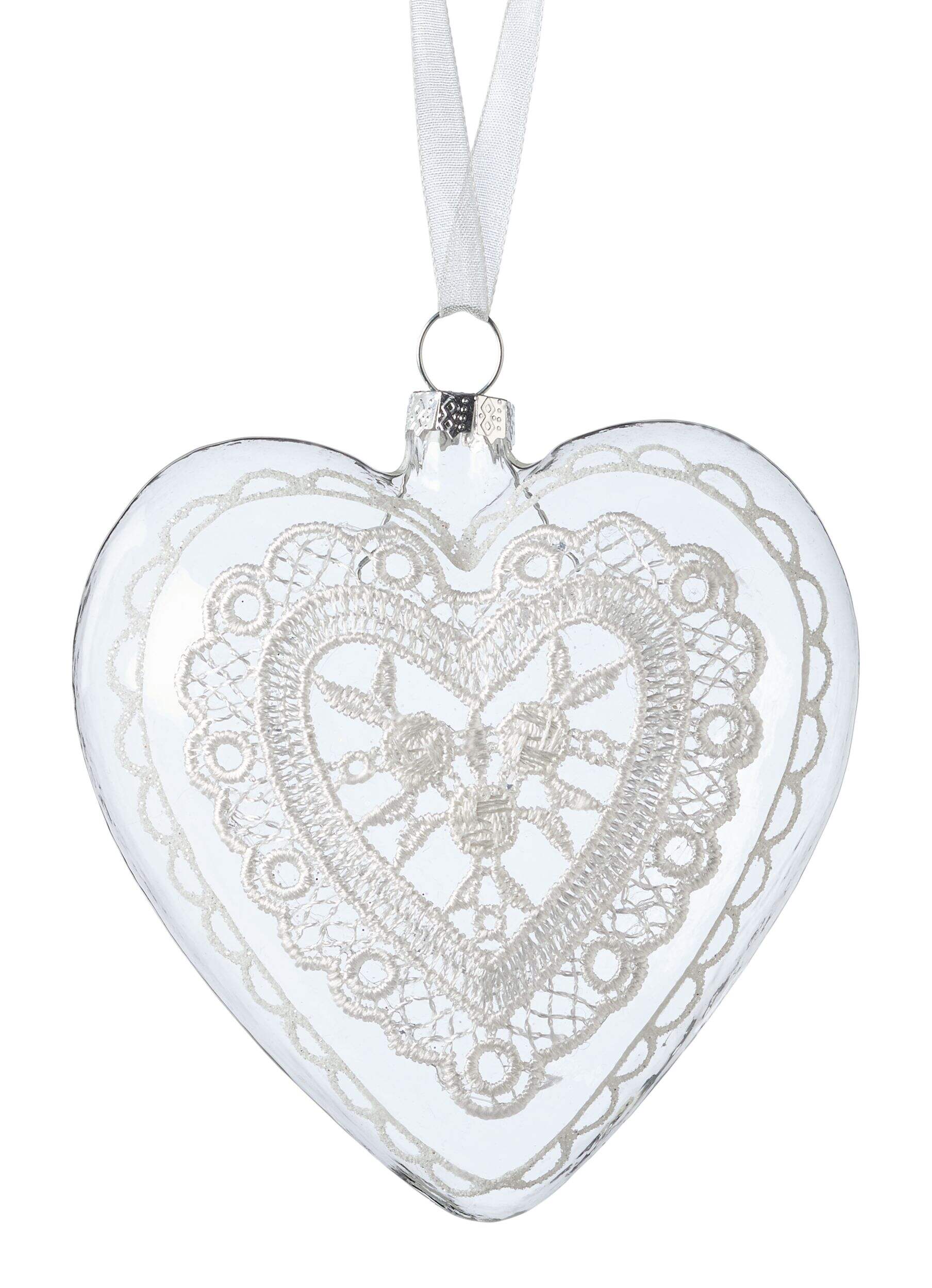 Ornement coeur en verre avec motif blanc CANVAS Front_Flat