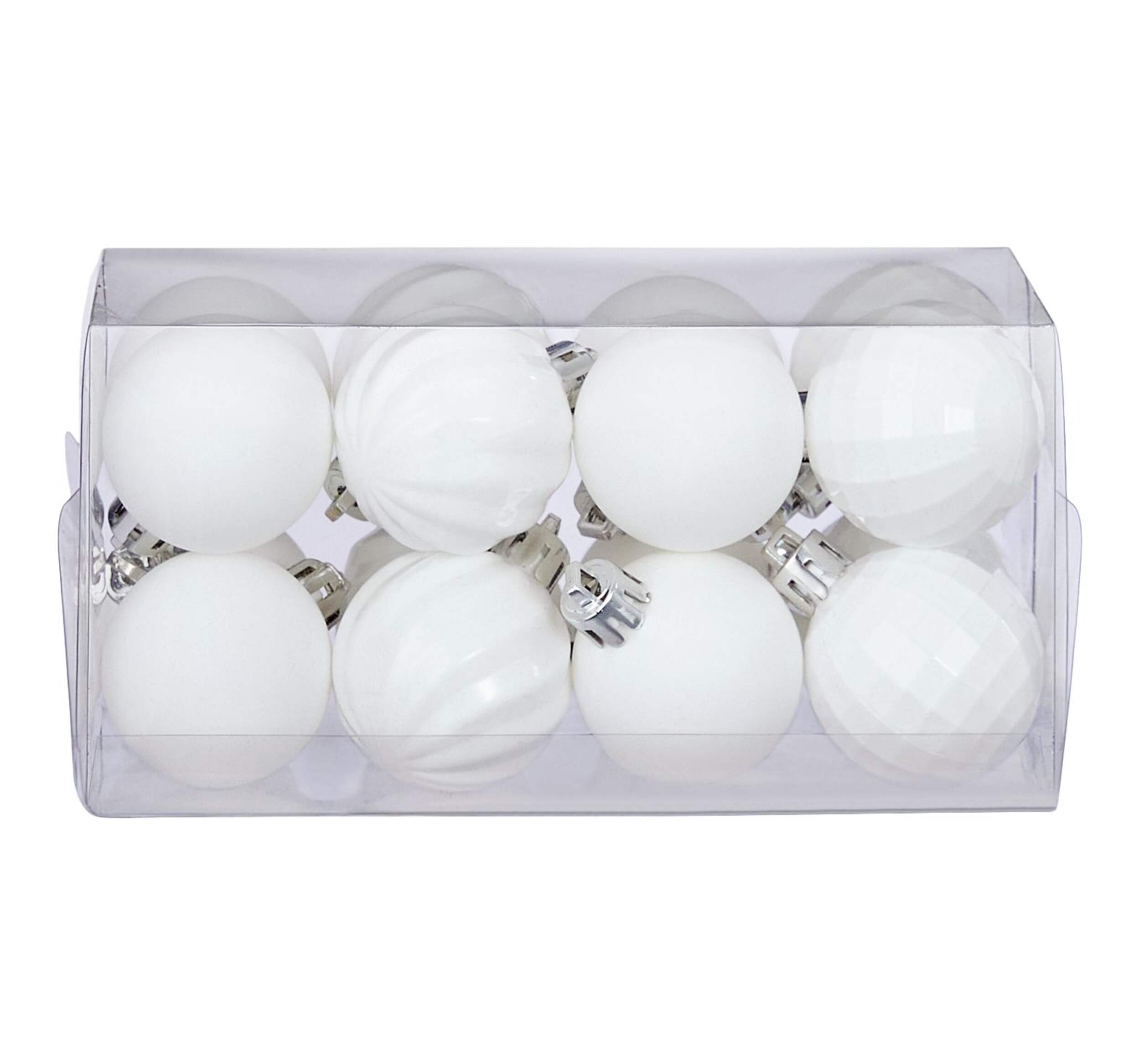 For Living Shatterproof Ball Christmas Ornament Set, White, 38-mm, 16-pc Front_Flat