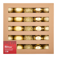 For Living Shatterproof Decoration Ball Christmas Ornament Set in Corrugate Box, Gold, 80-mm, 25-pc Front_Flat