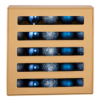 Boules de Noël incassables For Living, boîte en carton ondulé, bleu, 80 mm, paq. 25 Front_Flat