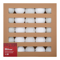 For Living Shatterproof Decoration Ball Christmas Ornament Set in Corrugate Box, White, 80-mm, 25-pc Front_Flat
