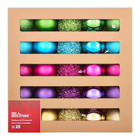 For Living Shatterproof Decoration Ball Christmas Ornament Set in Corrugate Box, Brights, 80-mm, 25-pc Front_Flat