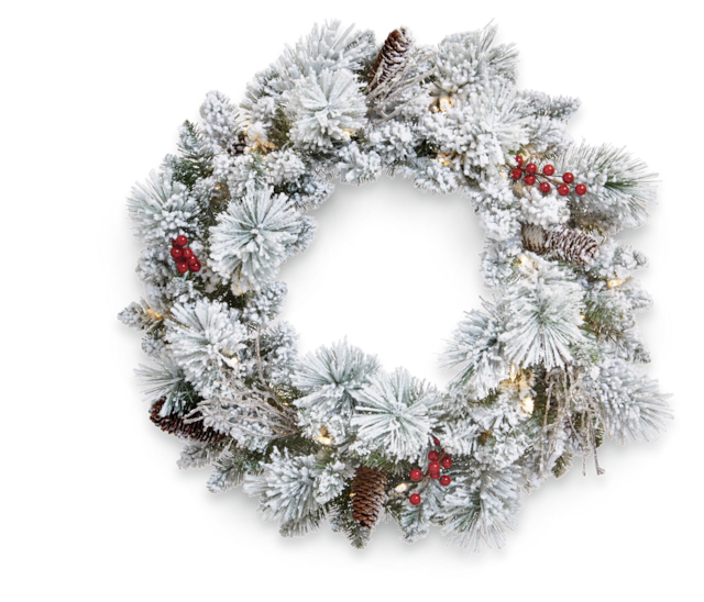 NOMA LED PreLit Christmas Decoration Artificial Berry Flocked Wreath
