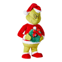 Gemmy Musical Side Stepper Christmas Grinch Table Top Décor with Wreath, 13-in Front_Three_Fourths_Angled_Right