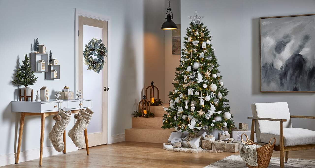 CANVAS Ceramic LED Christmas House Decoration Set, White, 10-pc