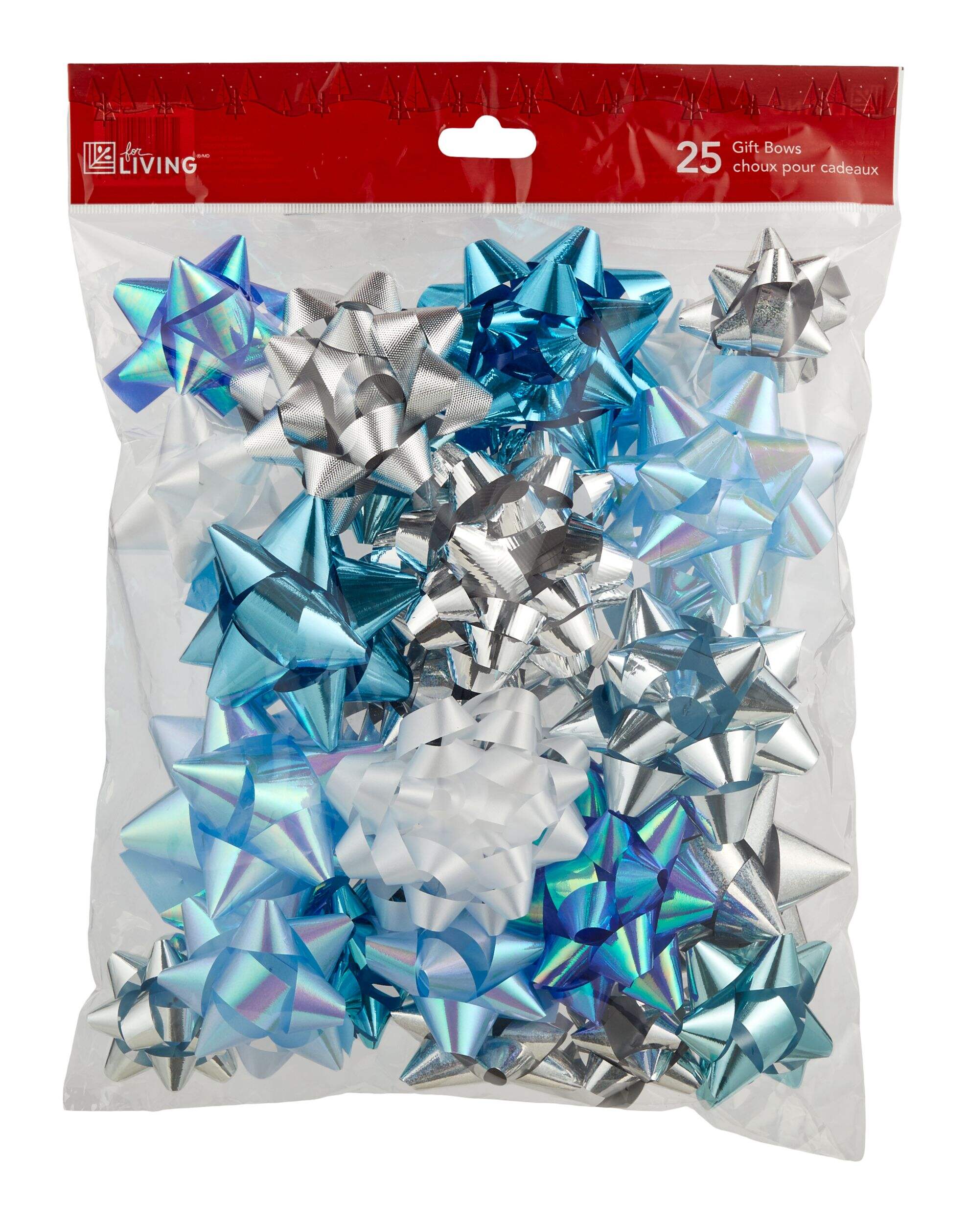 For Living Christmas Decoration Gift Bows, Blue, 25-pc Front_Flat