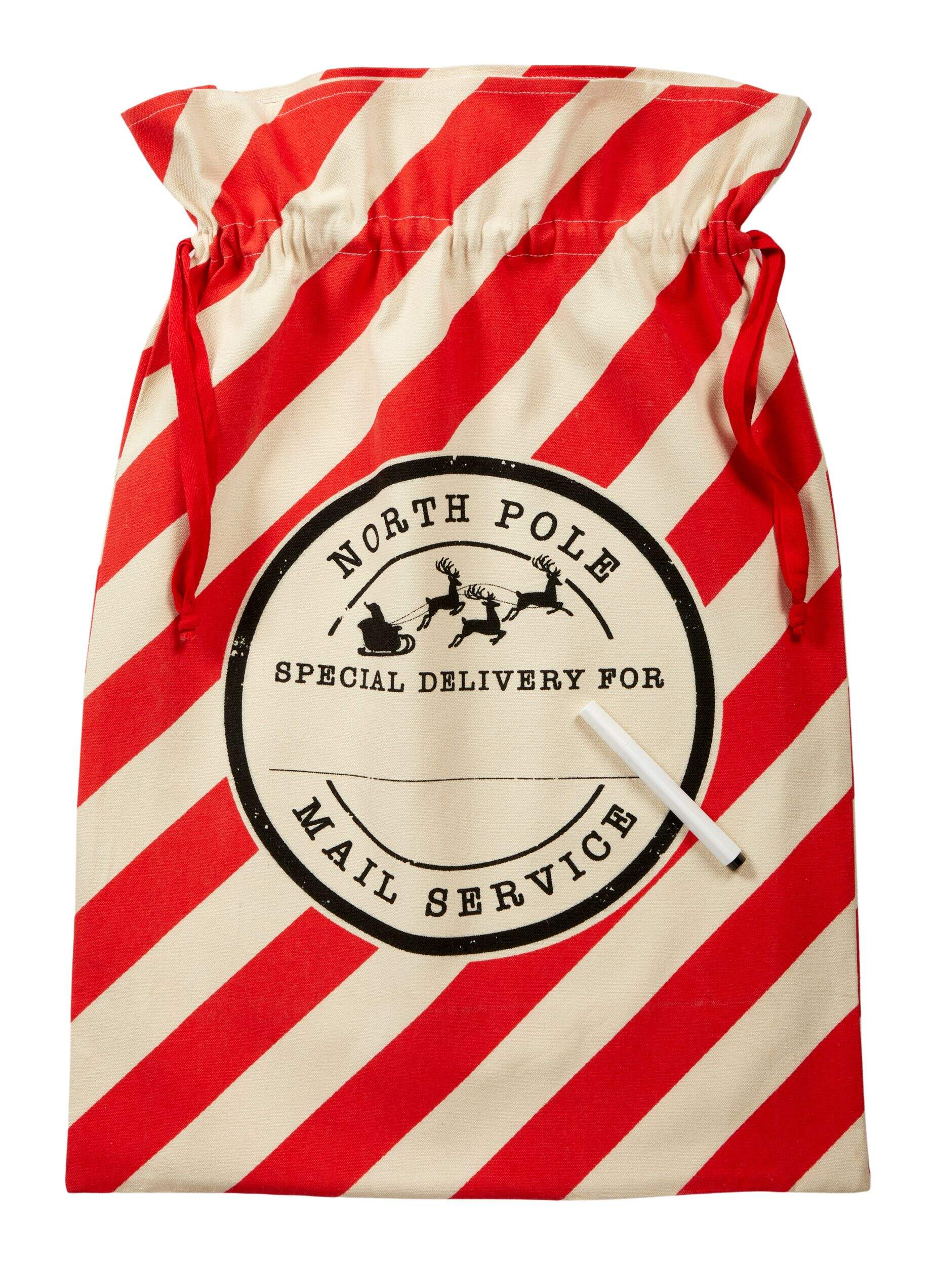 CANVAS Christmas Decoration Sac with Marker, English, Red & White, 18 x 26-in Front_Flat