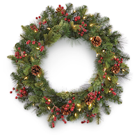NOMA Battery-Operated LED Berry Pinecone Wreath, 30-in Front_Flat