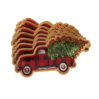 Sophistiplate Truck Paper Disposable Lunch Plates,Red/Green, Plaid, 8-in, 8-pk, for Christmas Overhead_Flat