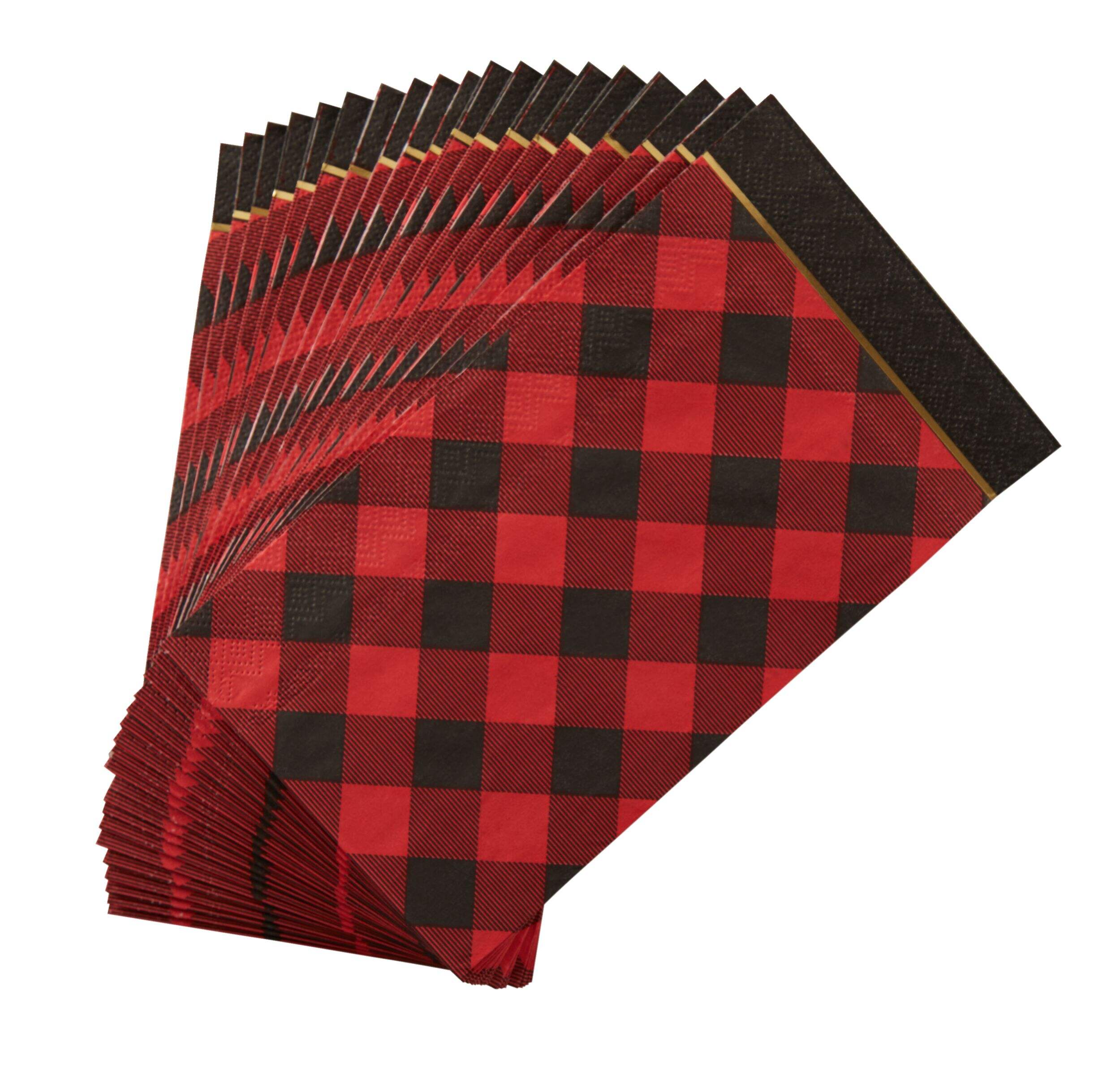 Sophistiplate Buffalo Check Rectangle Paper Disposable Guest Towel Napkins, Red/Black, Plaid, 8-in, 20-pk, 3-ply, for Christmas Overhead_Flat