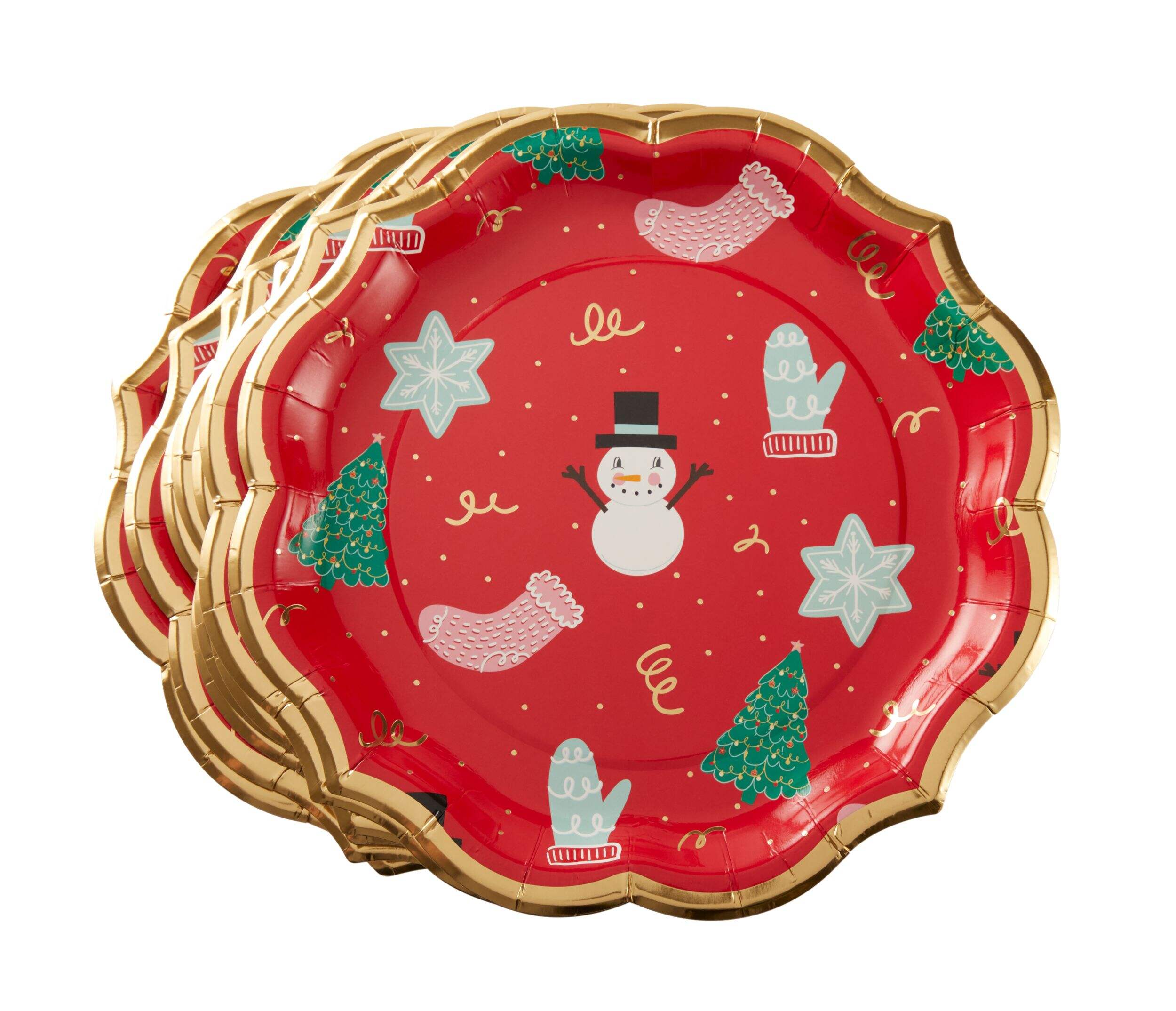 Sophistiplate Round Paper Disposable Dinner Plates, Red/Gold, 10-in, 8-pk, for Christmas Overhead_Flat