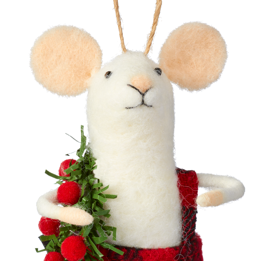 CANVAS Countryside Christmas Mouse with Wreath Ornament, 5-in ...