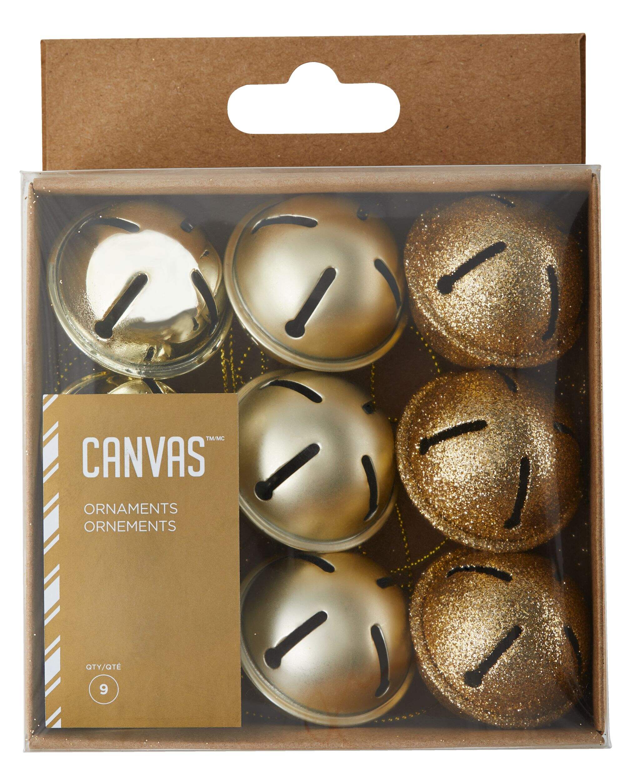 CANVAS Gold Collection Jingle Bells, 1.5-in, 9-pk Front_Flat