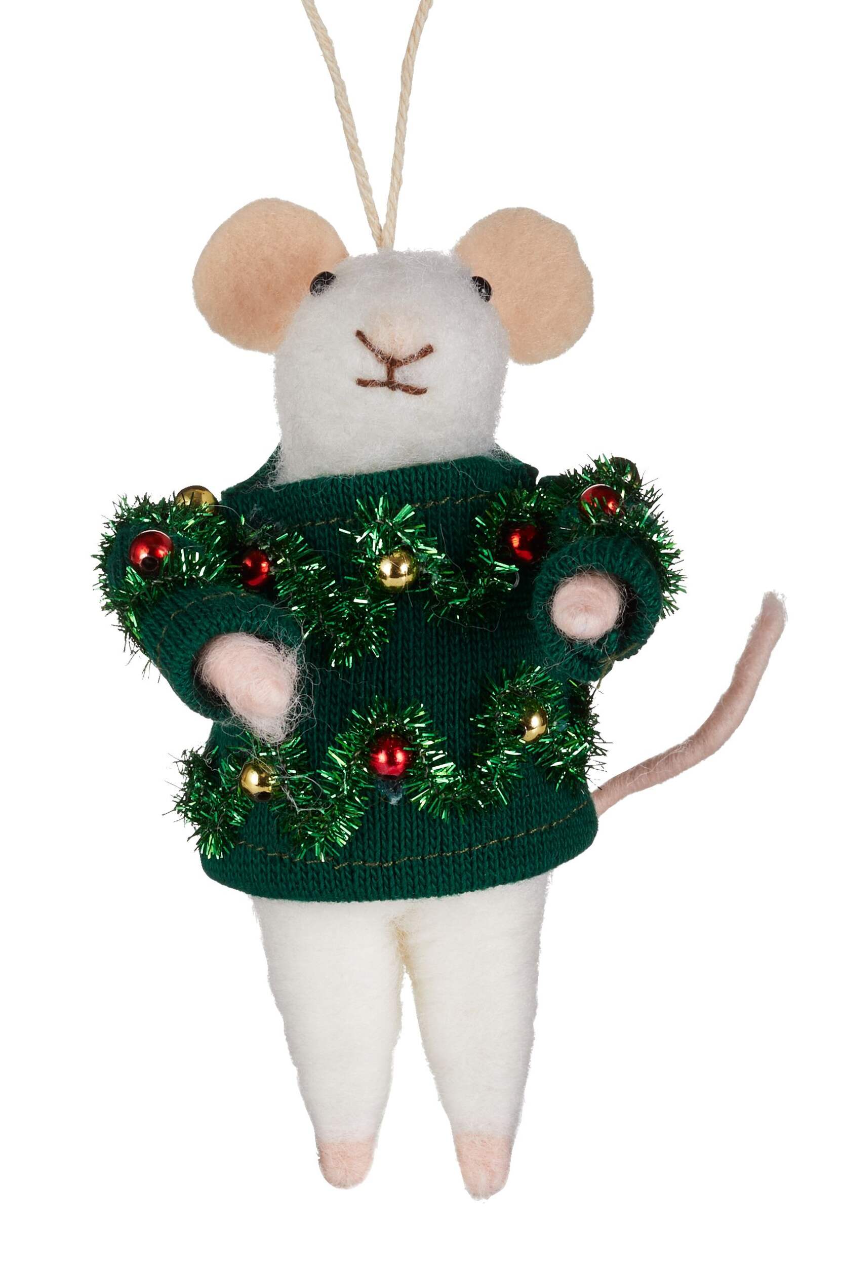 CANVAS Red Collection Tinsel Sweater Mouse Ornament, 5.5-in Front_Flat