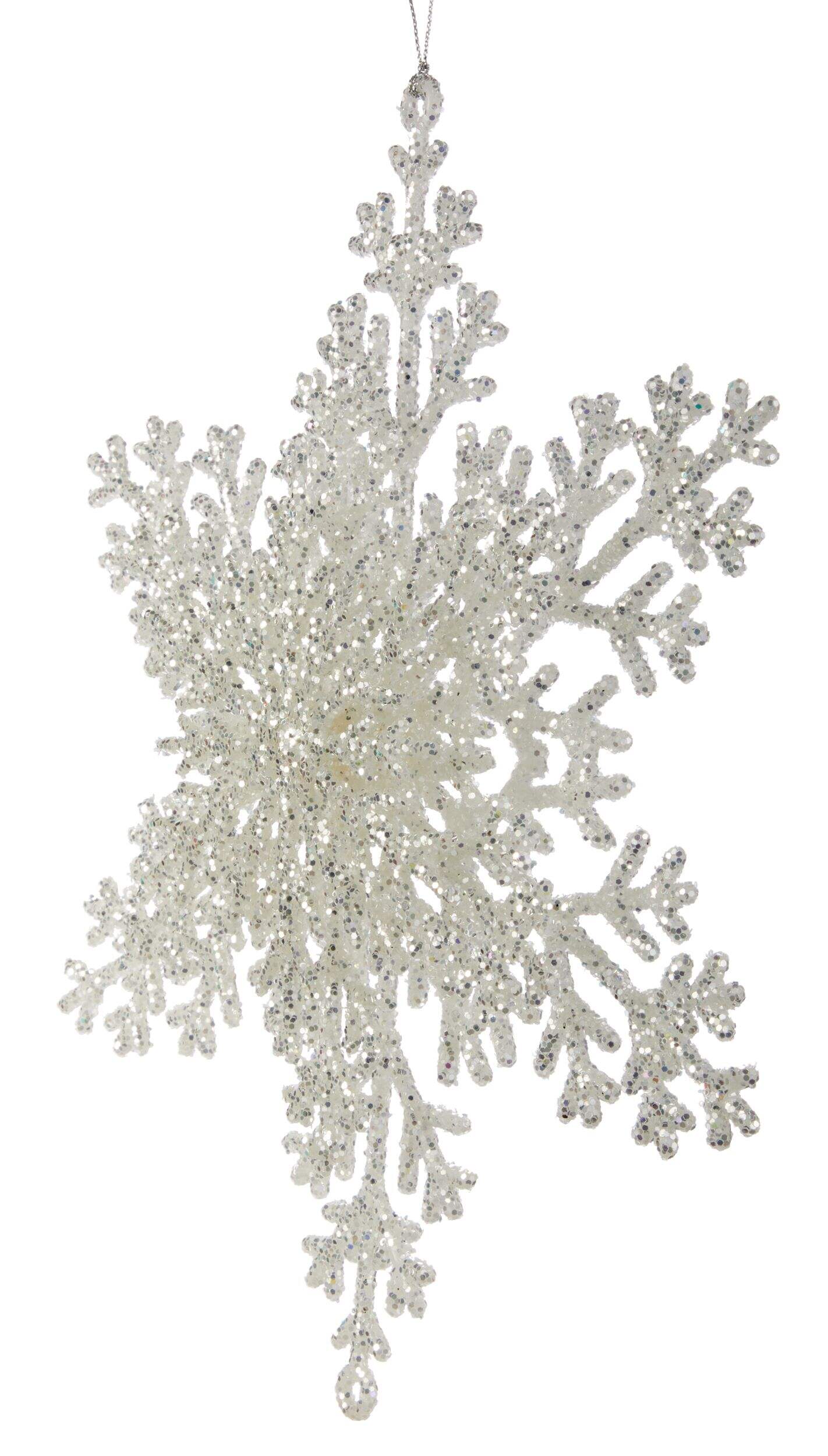CANVAS White Collection Large Snowflake with Glitter Ornament, 9-in Front_Angled_Left