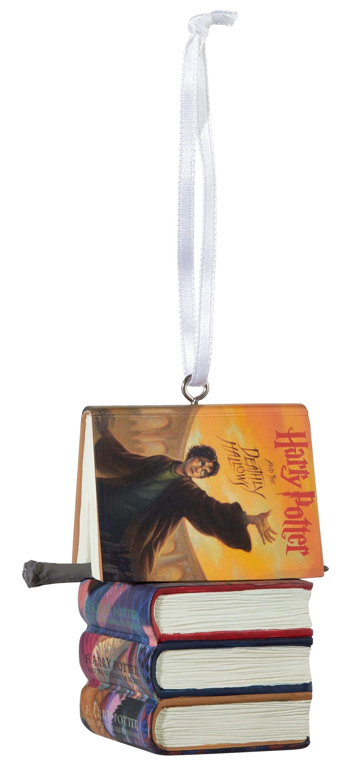 Hallmark Harry Potter Stacked Books with Wand Christmas Ornament Front_Flat