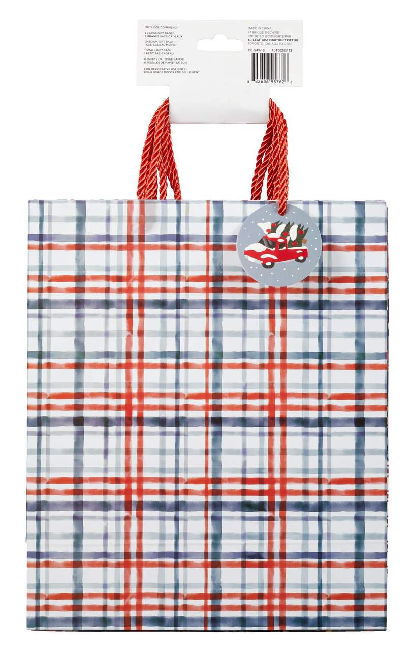 For Living Kraft Christmas Decoration Gift Bags, Large, 4-pk