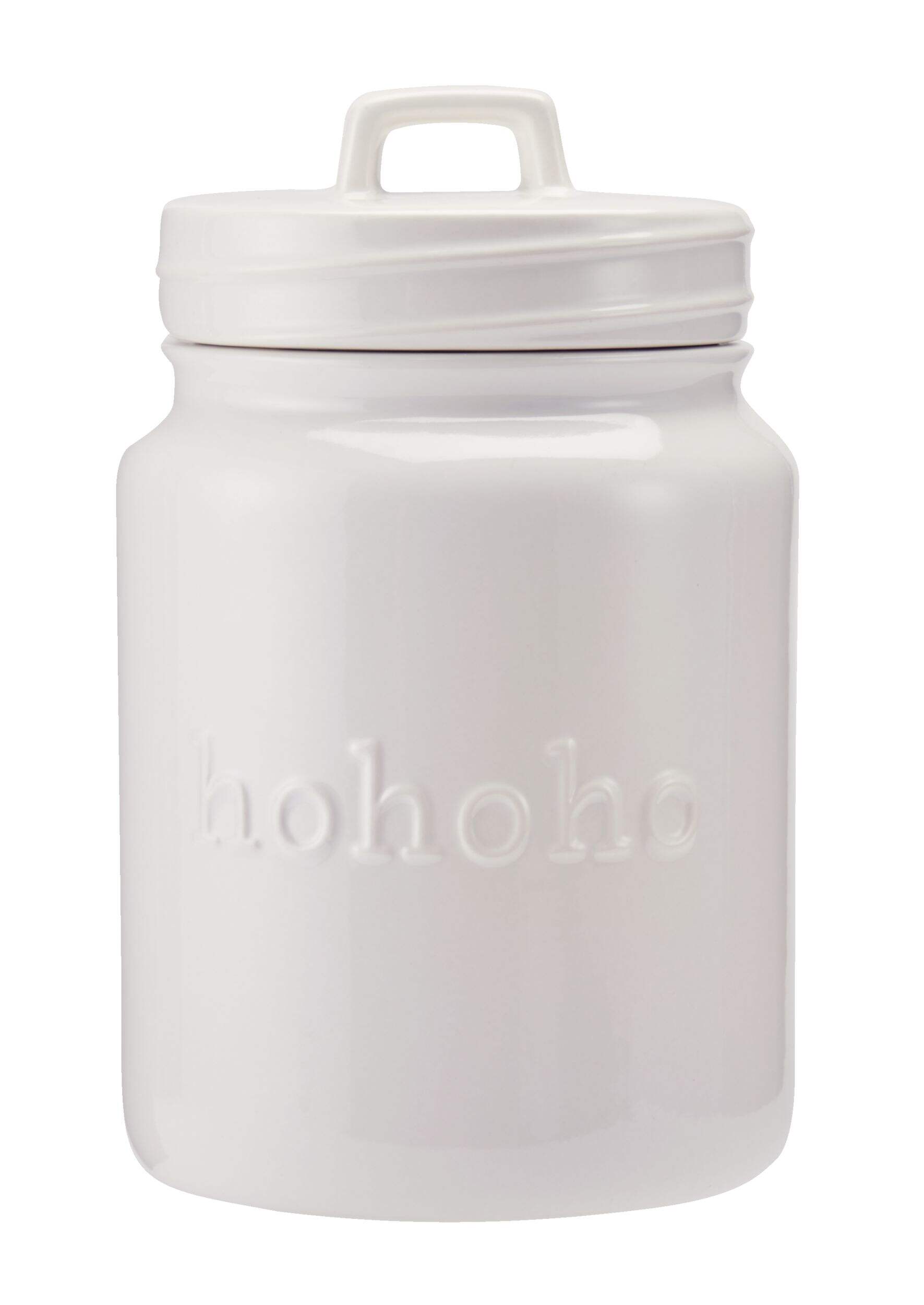 Jillian Harris X CANVAS Christmas Ho Ho Ho Cookie Jar, White Stoneware, 10-in Front_Flat
