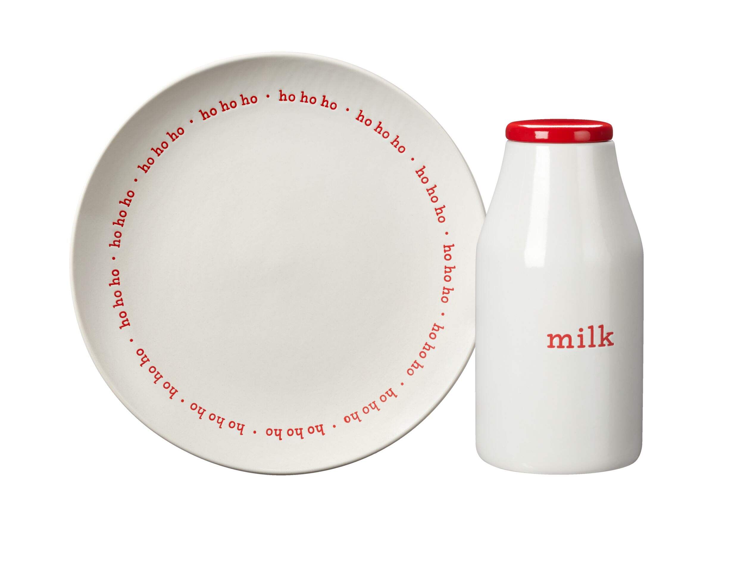 Jillian Harris X CANVAS Round Christmas Cookie Plate and Milk Jug Set, White/Red, 9-oz & 7-in, 2-pk, for Christmas Composite_or_Mixed