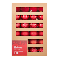 Boules de Noël incassables For Living, boîte en carton ondulé, rouge, 60 mm, paq. 48 Front_Flat
