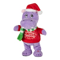 Animated Hippo with Christmas Sweater, Purple, 14.5-in Front_Angled_Left