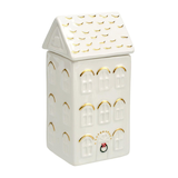 CANVAS Holiday Homecoming Collection Christmas Decoration White Ceramic House with Lid Scented Candle, 6.5-in, 360-g Front_Angled_Right