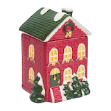 CANVAS Canadian Christmas Collection Red Ceramic House with Lid Scented Candle, 5-in, 220-g Front_Angled_Right