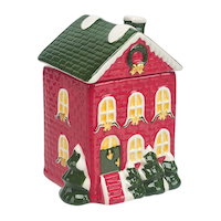 CANVAS Canadian Christmas Collection Red Ceramic House with Lid Scented Candle, 5-in, 220-g Front_Angled_Right