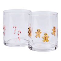 CANVAS Santa's Workshop Collection Candy Cane & Gingerbread Man Glass Icon Glasses Set, 2-pk Front_Angled_Left