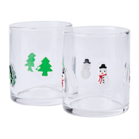 Verres à icône arbres de Noël et bonhomme de neige CANVAS Collection Atelier du père Noël, paq. 2 Front_Angled_Left