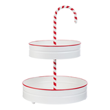 CANVAS Santa's Workshop Collection 2-Tiered Candy Cane Metal Serving Tray Front_Elevated
