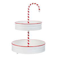 CANVAS Santa's Workshop Collection 2-Tiered Candy Cane Metal Serving Tray Front_Elevated