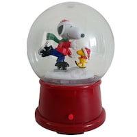 Gemmy Snoopy Skating with Woodstock Snowglobe, White/Red, 4.5-in Front_Flat