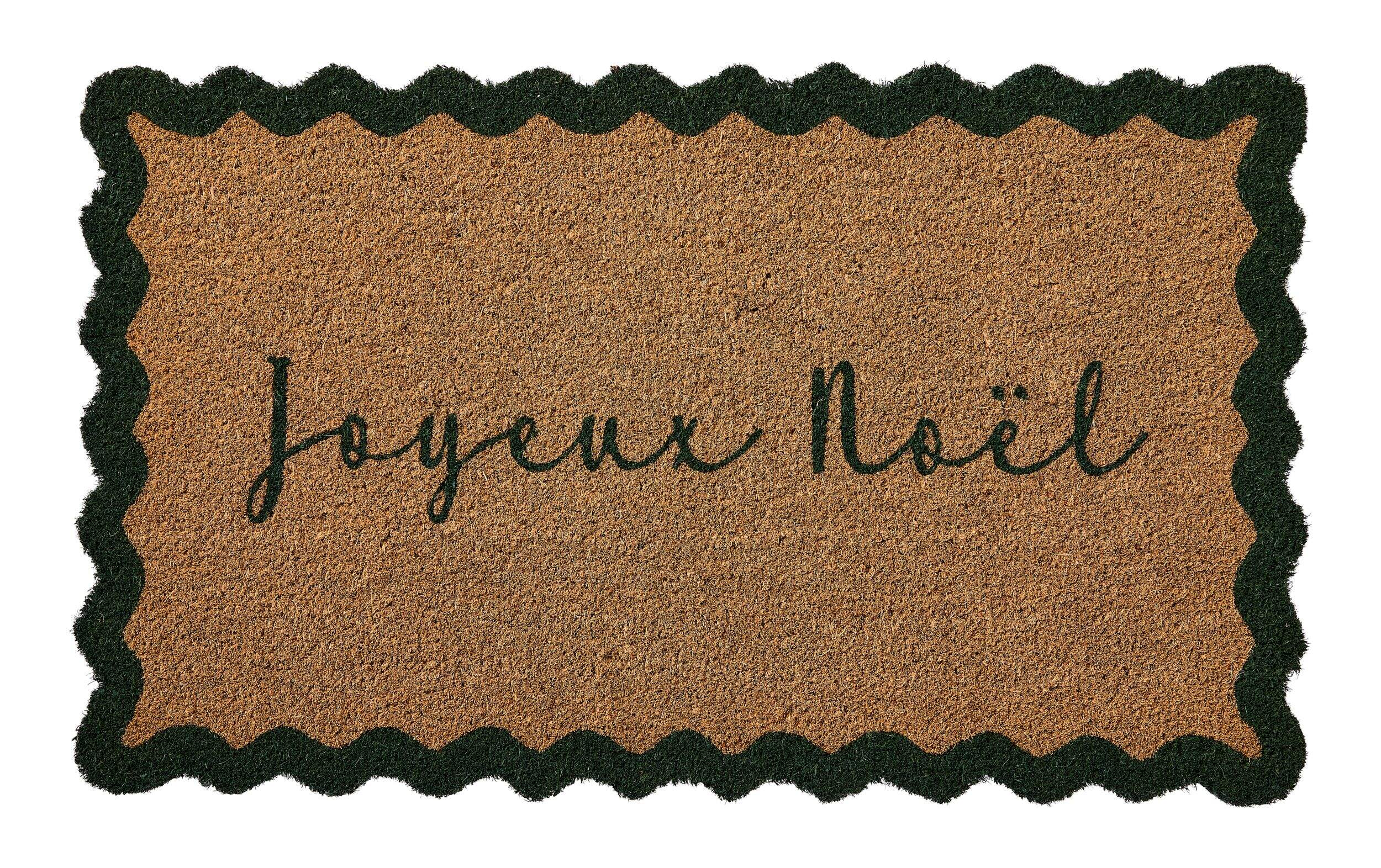 Tapis en fibre de coco Joyeux Noël imprimé naturel en PVC CANVAS Collection Célébrations à la maison, multicolore, 18 x 30 po Front_Flat