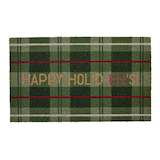 Tapis en fibre de coco motif écossais vert avec or Happy Holid-Eh's CANVAS Collection Noël canadien, 18 x 30 po Overhead_Flat