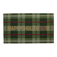 Tapis en fibre de coco motif écossais vert avec or Happy Holid-Eh's CANVAS Collection Noël canadien, 18 x 30 po