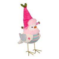 CANVAS Merry Mingle Collection Christmas Decoration Purple Striped Bird with Pink Hat Holiday Tabletop Décor, 7.5-in