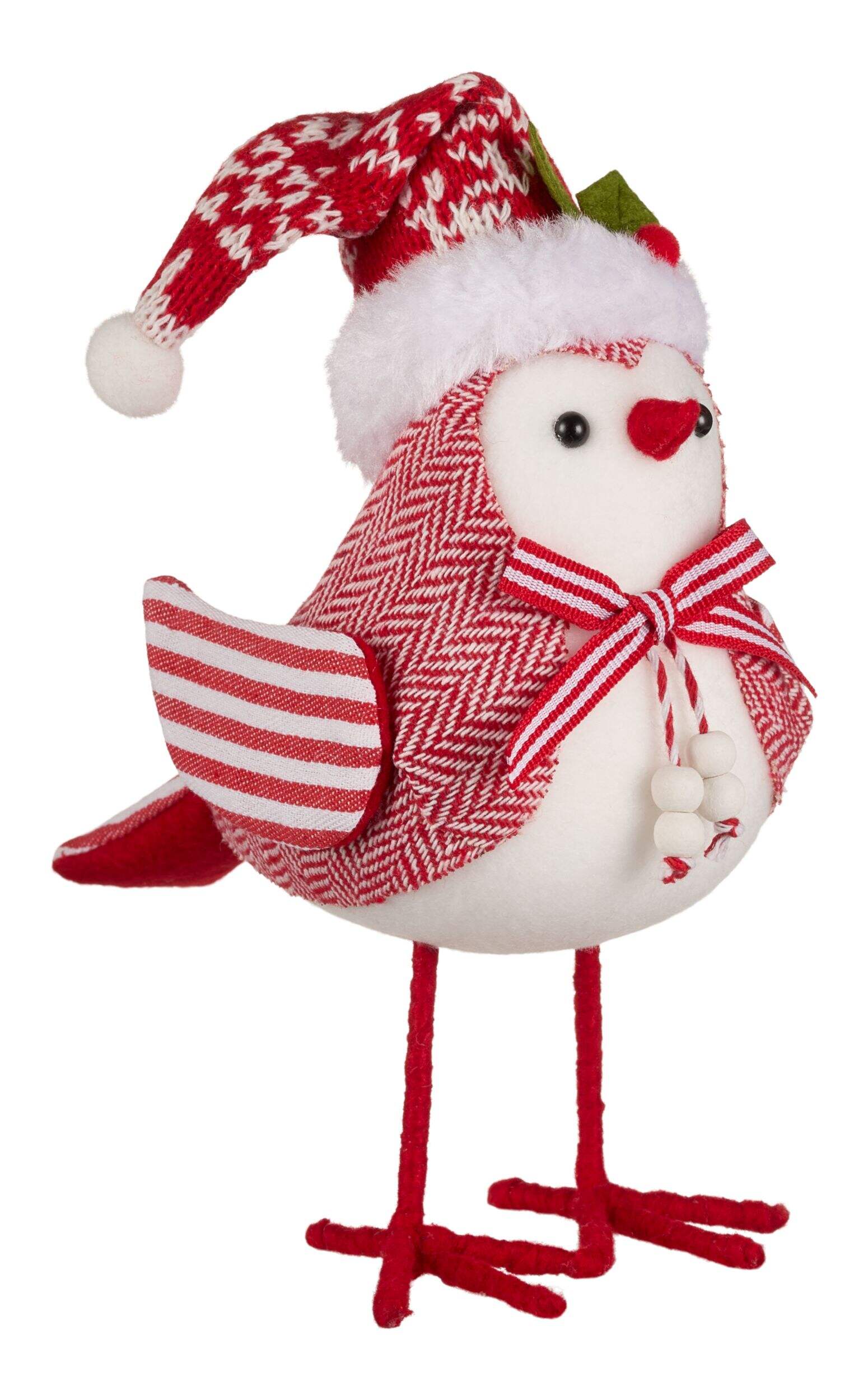 CANVAS Santa's Workshop Collection Candy Cane Bird with Hat Christmas Decoration, 7.5-in Front_Angled_Right