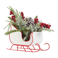 CANVAS Santa's Workshop Collection White Sleigh with Greenery Christmas Decoration, 10-in