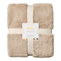 CANVAS Holiday Homecoming Collection Faux Fur with Pompom Throw Blanket, Beige, 50x60-in Front_Flat