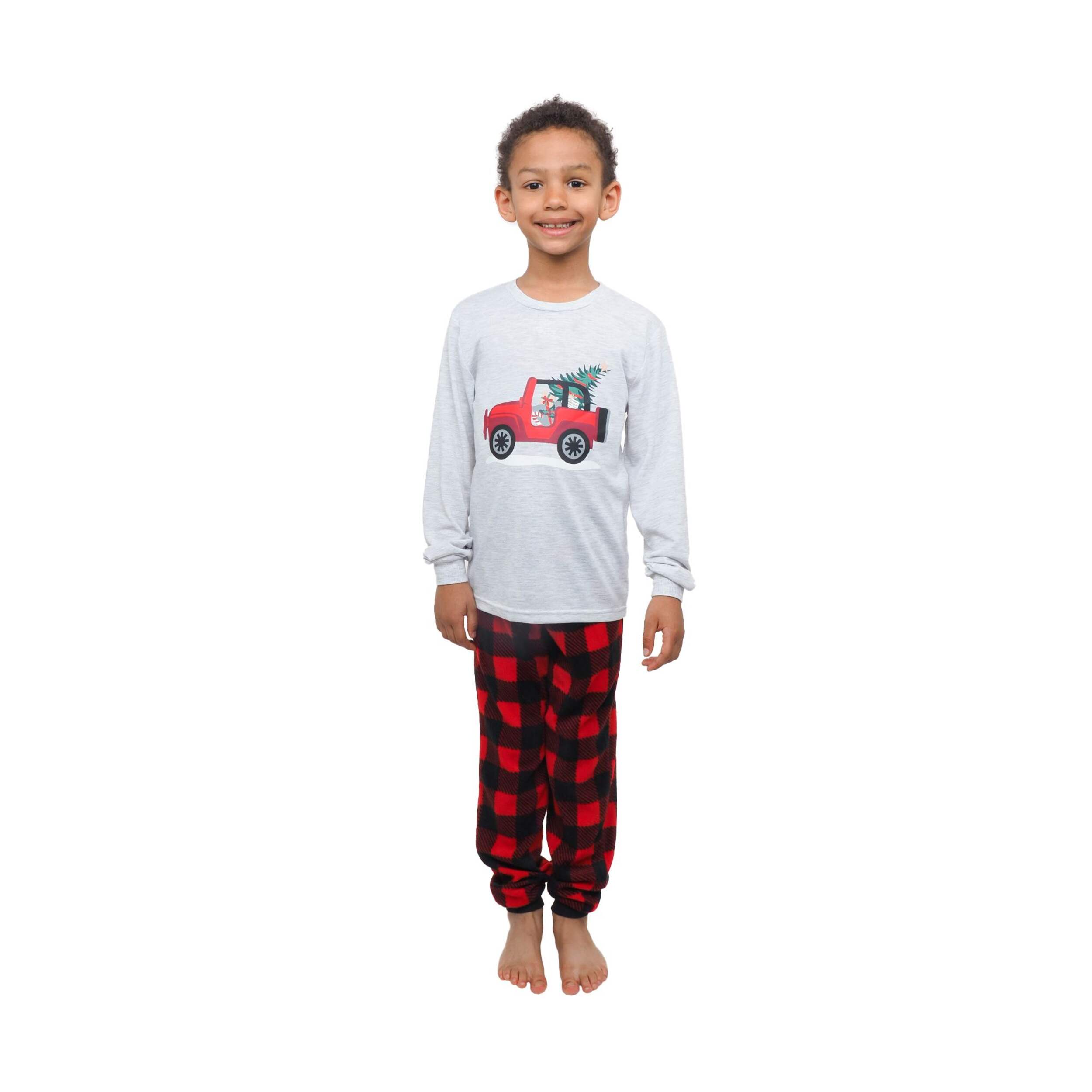 Red Truck Kid/Teen Pajamas Set, Grey, Assorted Sizes Front_Flat