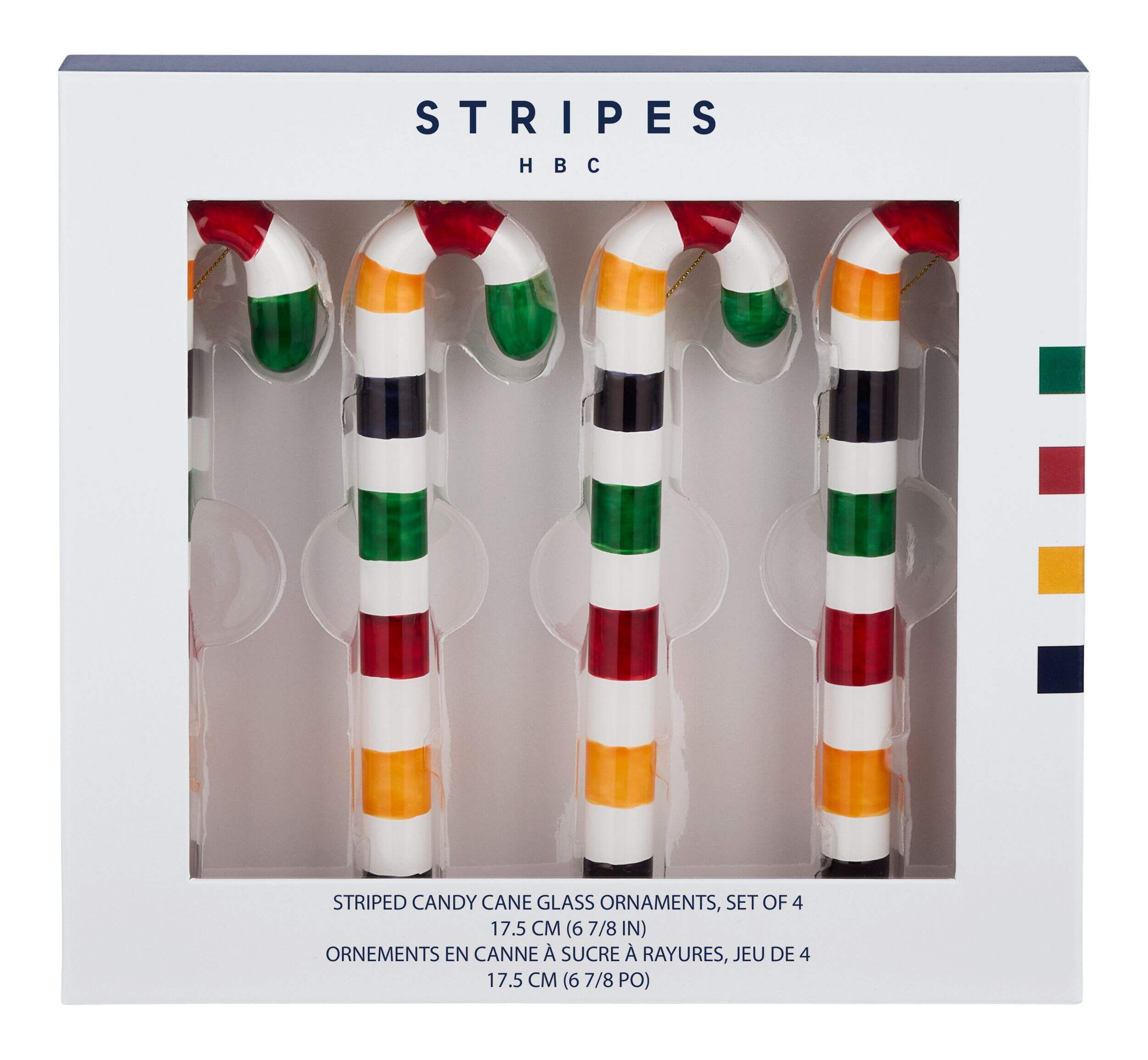 Hudson’s Bay Stripes Candy Cane Christmas Ornament, 4-pk Front_Flat