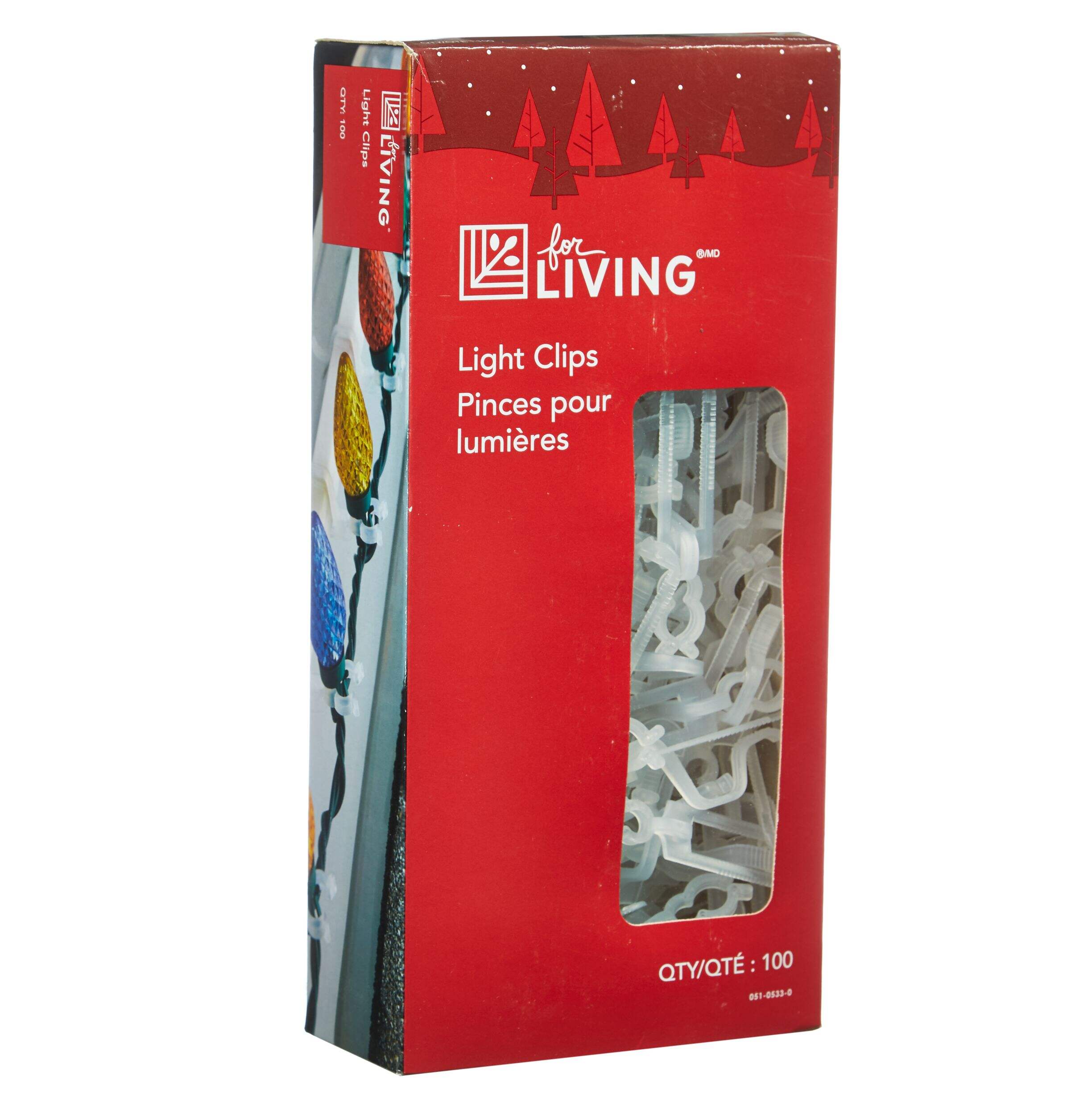 For Living Outdoor Universal Christmas Lights Clips, White, 100pk