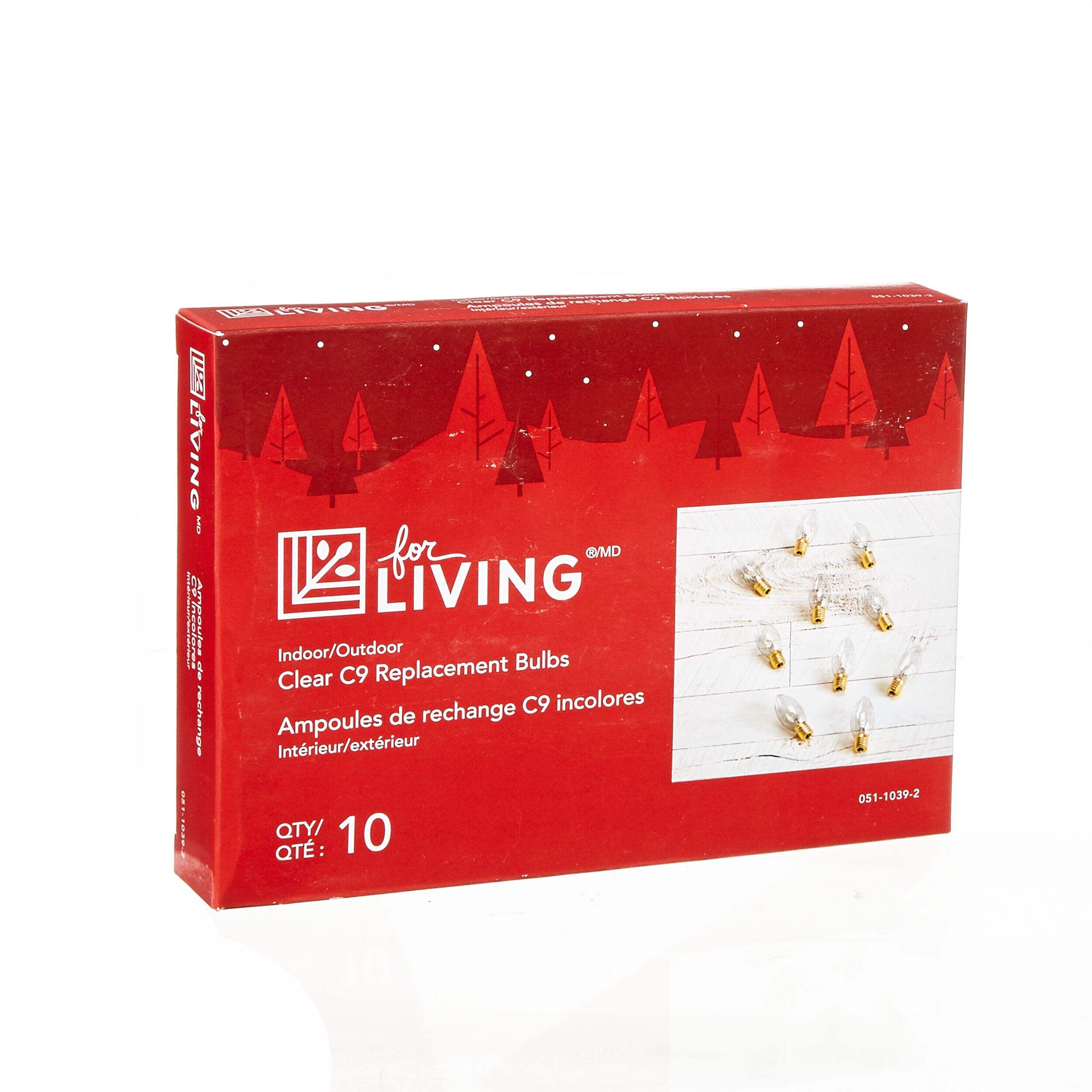 For Living C9 Replacement Bulbs, Clear, 10-pk Front_Angled_Right