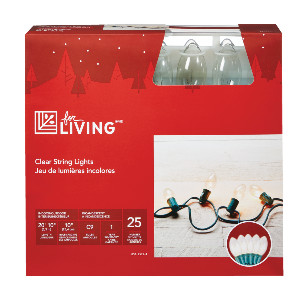 For Living Outdoor C9 Christmas Lights, 25 Incandescent Lights, Pure