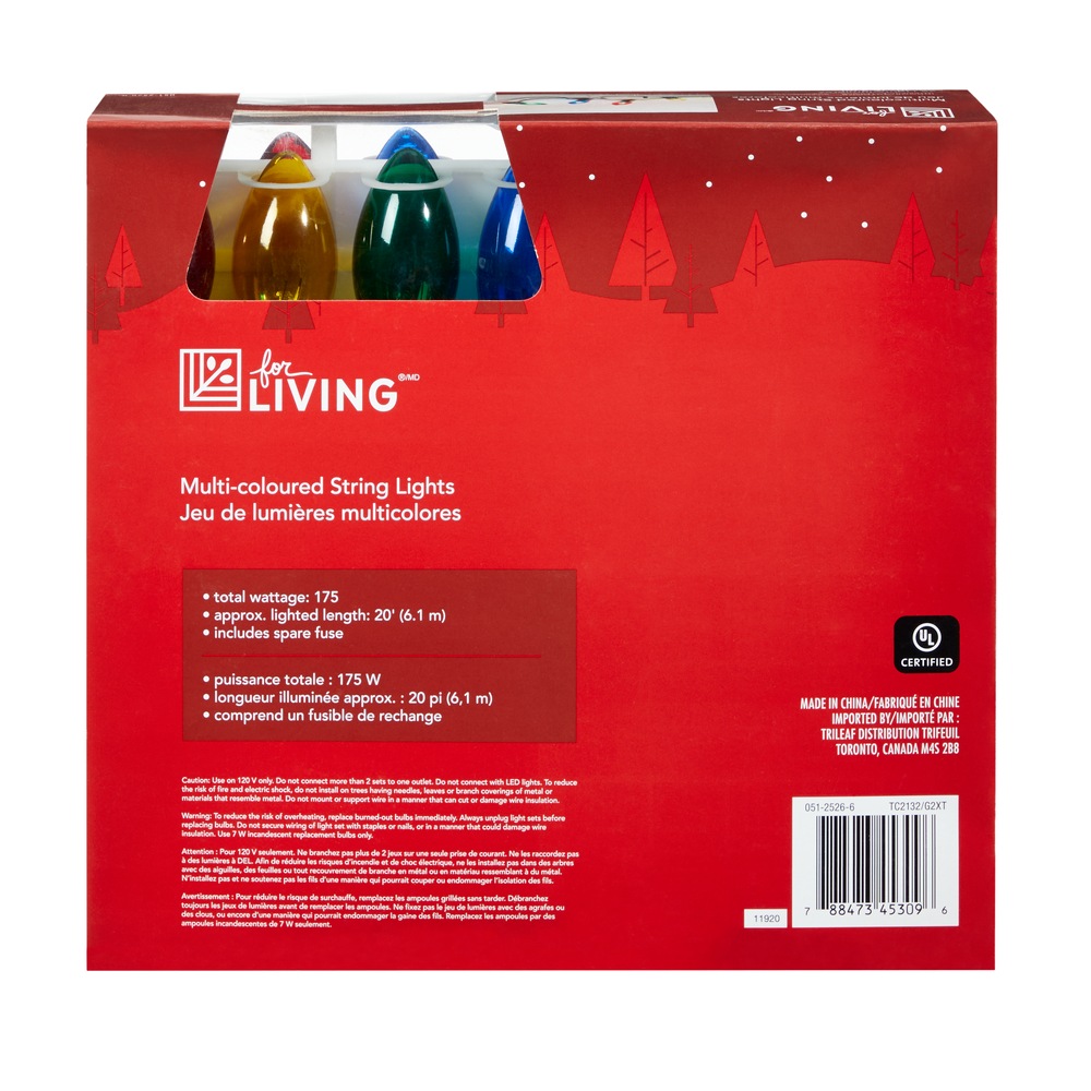 For Living Outdoor C9 Christmas Lights, 25 Incandescent Lights, Multi